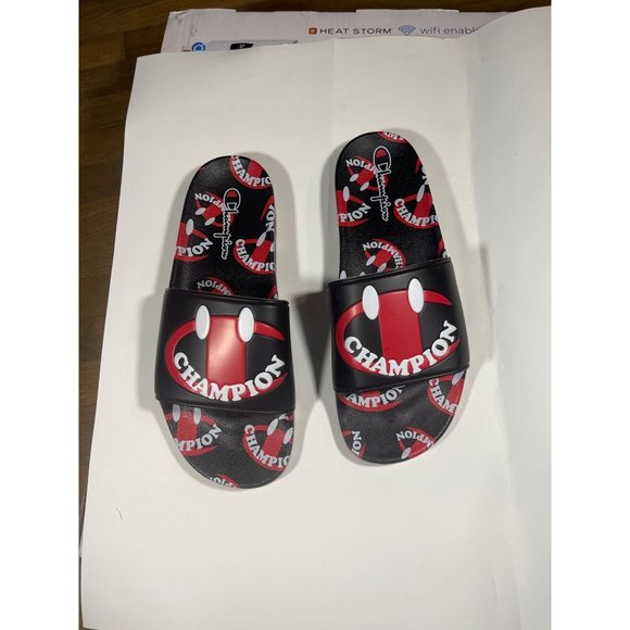 Champion Smile Slides, Smiley Face Sandals. Red/Black, Men\'s Size 12